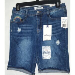Wallflower Girls The Iris Bermuda Shorts Regular Wash Denim Size 8 NWT Adjustabl
